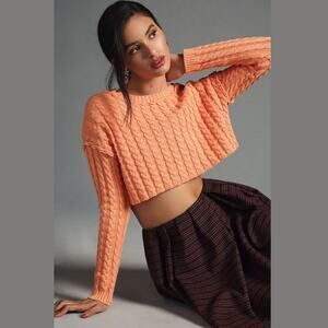 Anthropologie MABLE Cropped Cable-Knit Sweater - New Large